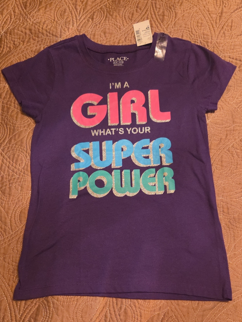 The Children's Place Purple Tee with Pink, Blue and Teal Graphic